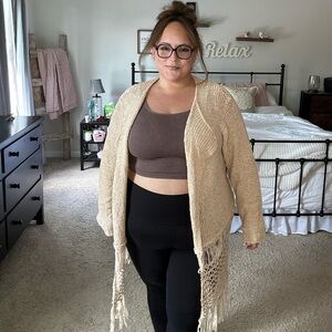 Plus Size Fringe Open Long Cardigan 1x/2x